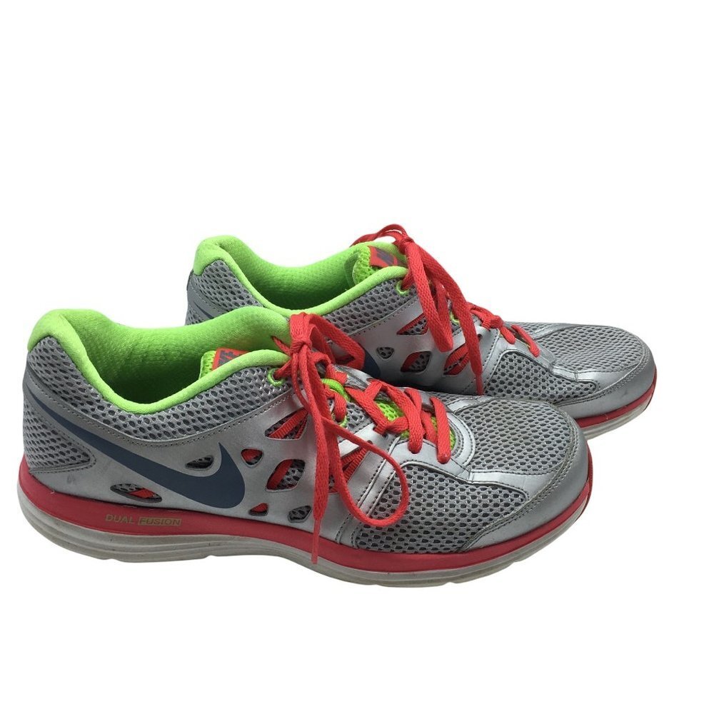 Nike Dual Fusion Lite Sneakers Running Shoes Women Size 9 Silver Orange Green‎